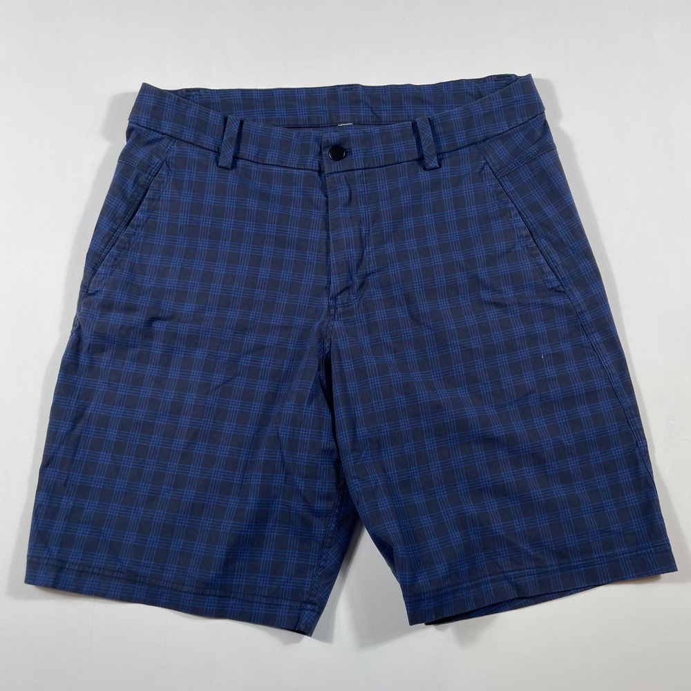 Lululemon Commission Shorts Mens 36x10 Plaid Performance Chino Navy‎ Blue